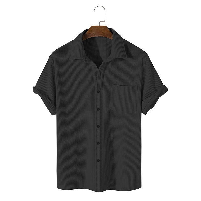 T-shirt homme simple à couleur solide avec waffle-weave