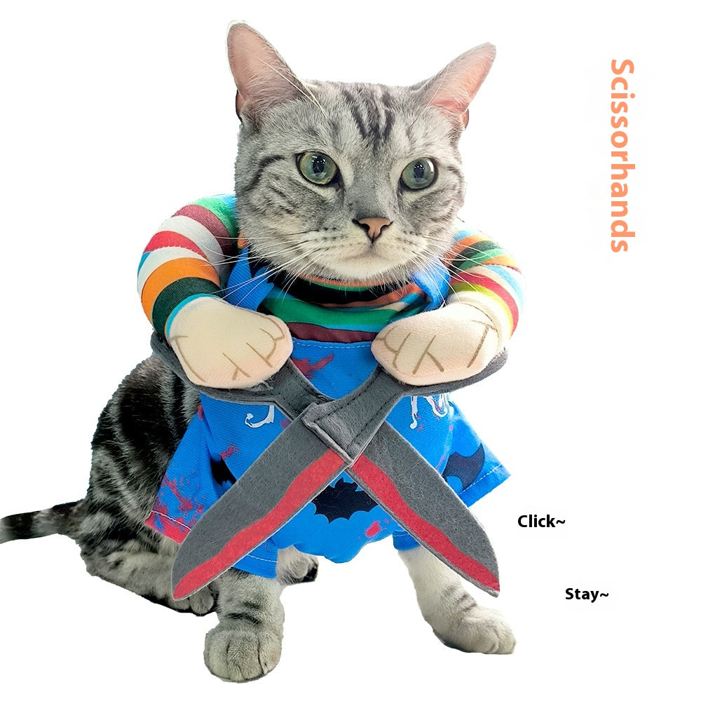 Costume d'Halloween pour animaux de compagnie Cat Funny Outfit with Ajustable Straps Scissor Shaped Suit Cosplay
