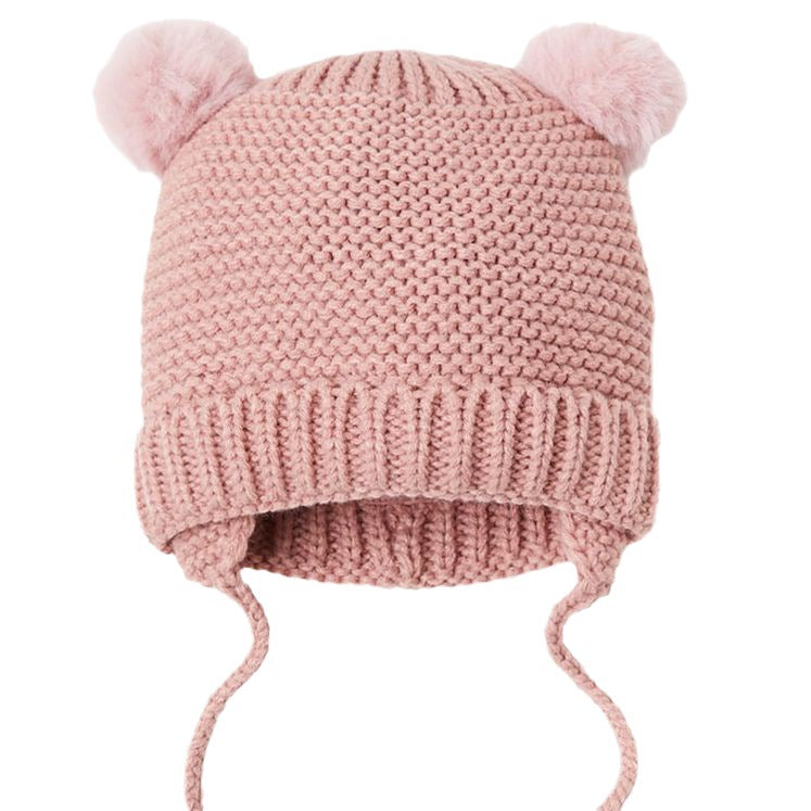 Fausse boule de fourrure décoratif bébé tricoté chapeau en laine tricoté écharpe tricoté ensemble deux-pièces
