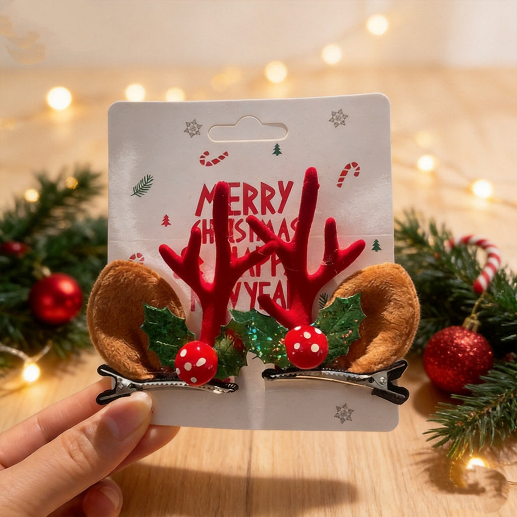 Unisex Christmas Reindeer Hair Clips for Festive Holiday Styling