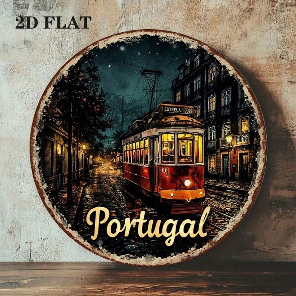 8x8in Lisbonne Tram Panneau rétro Scène de rue portugaise Décoration murale