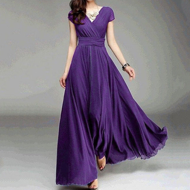 Robe à manches courtes en col V à manches courtes pour femmes