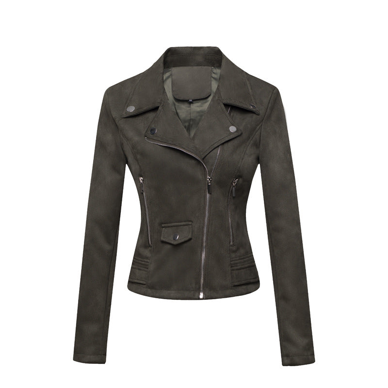 Veste en cuir pour femmes style court Slim-Fit Suede Veste en cuir Velours pour la navette