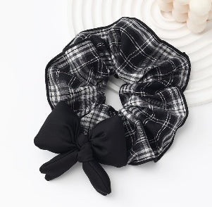 Bow cravate cheveux anneau-plaid style-noir-1 pièce