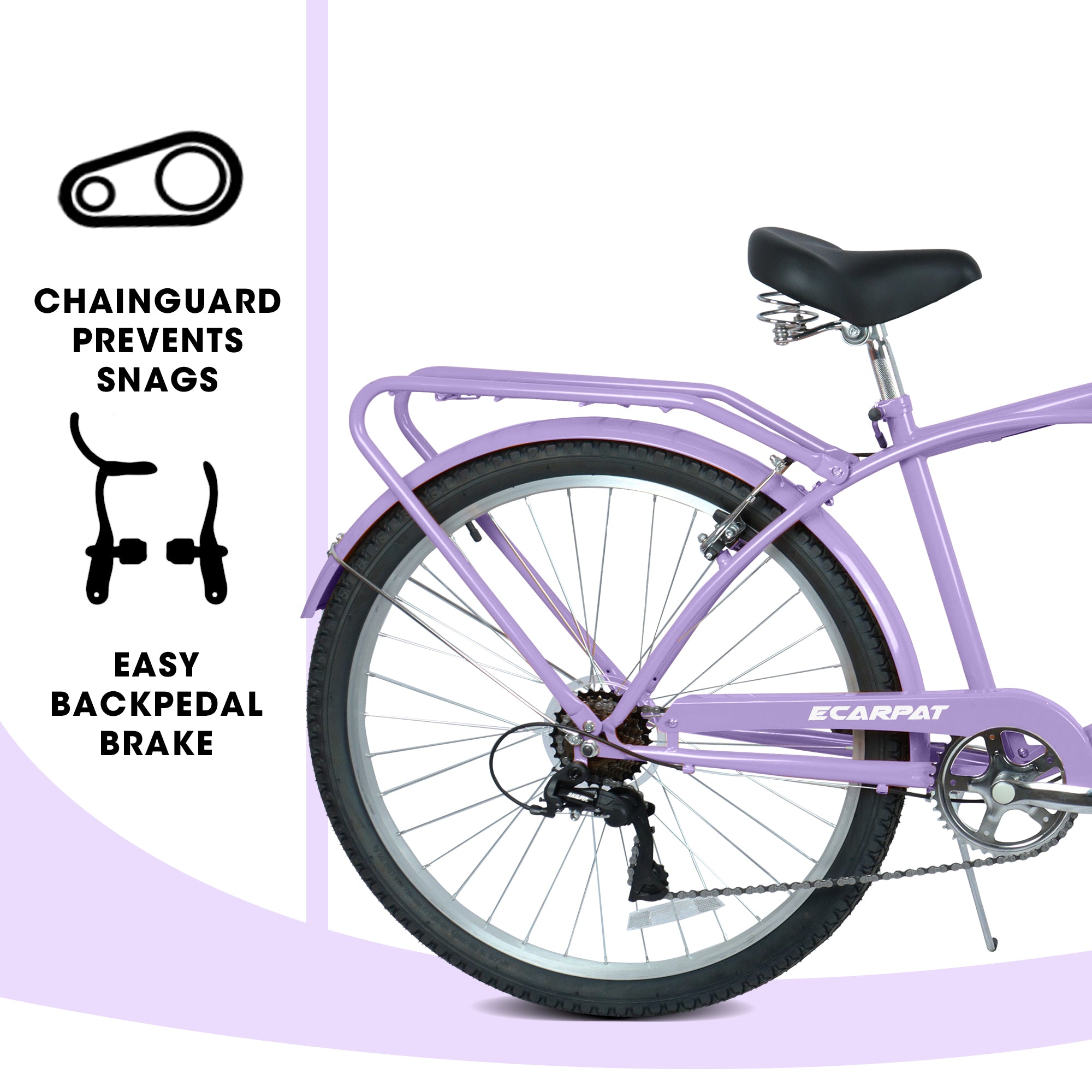 A26265B Vélo de croisière de plage de 26 pouces à 7 vitesses pour hommes et femmes