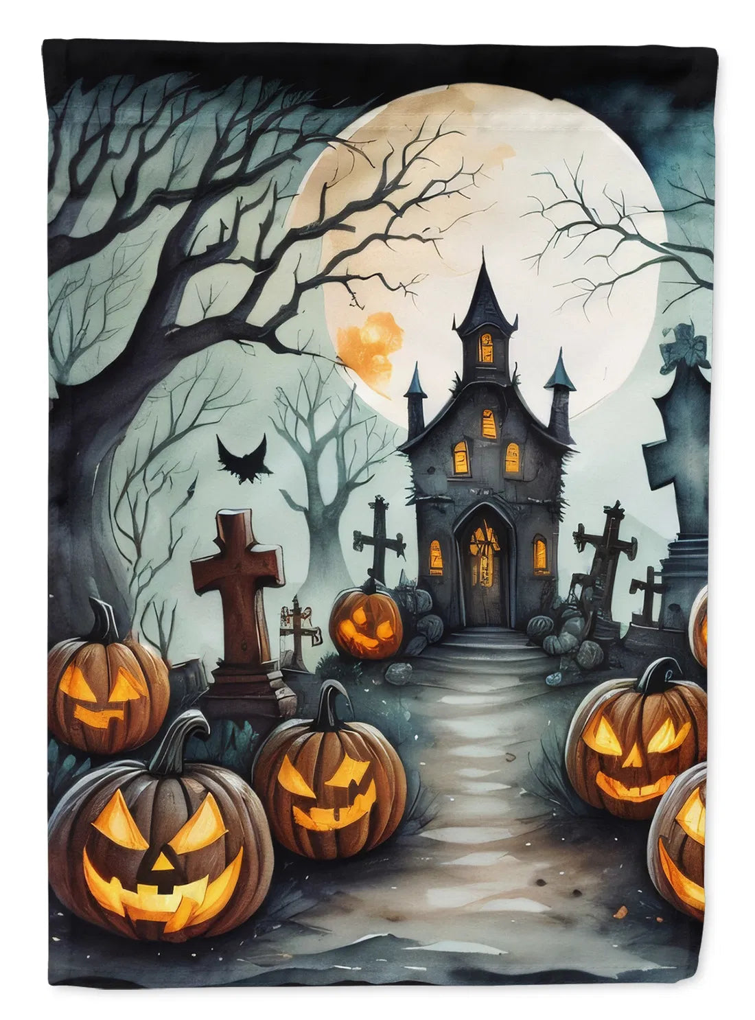 Cimetière Spooky Maison d'Halloween Drapeau Grand Porc Manches Pole décoratif à l'extérieur Bannard