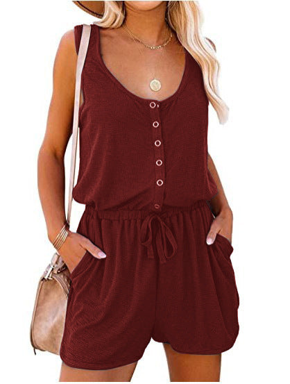 European And American Women's 2022 Summer Sleeveless Jumpsuit Tight Waist Lace-up Casual L