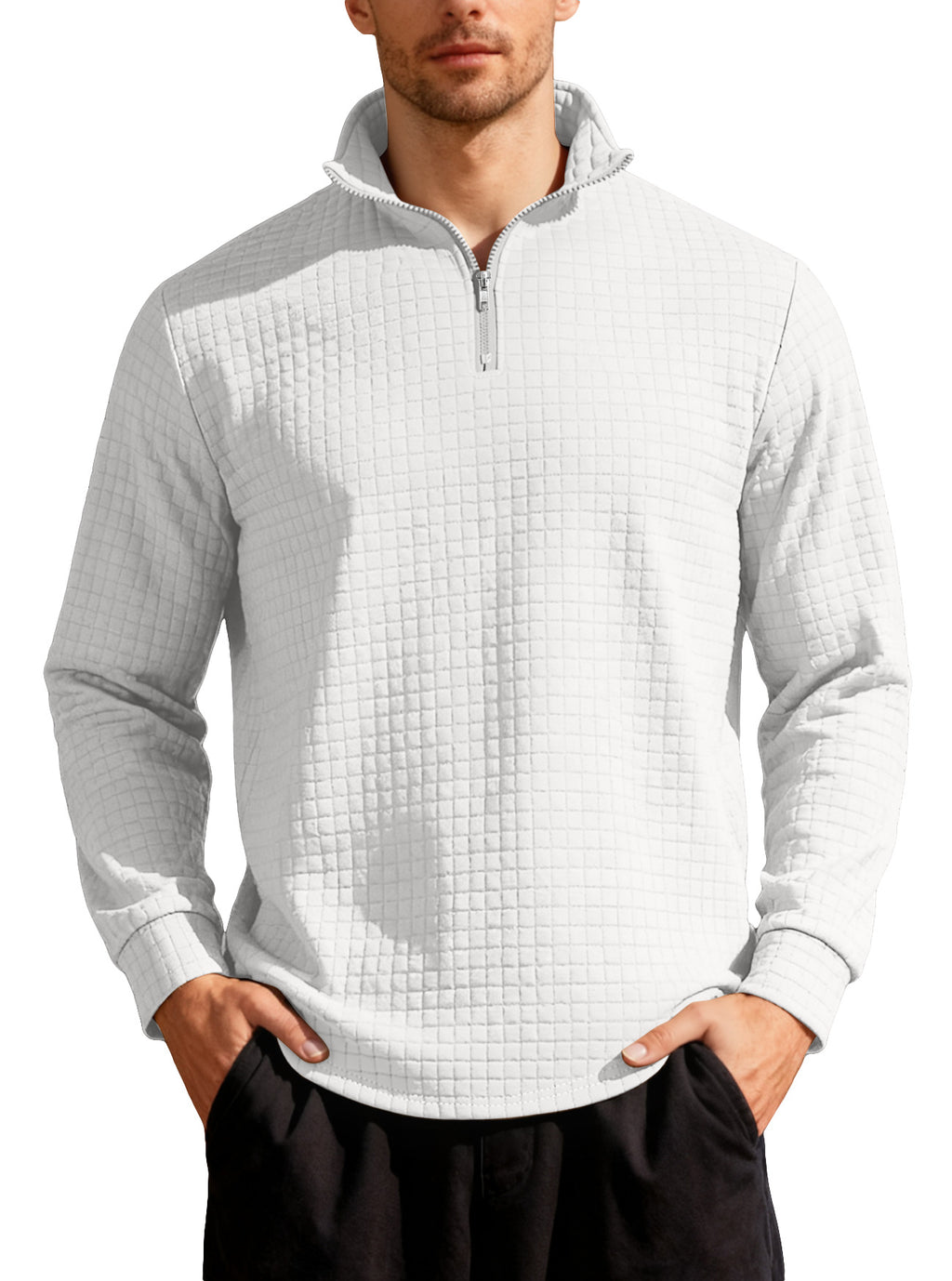 Homme d'affaires casual Loose-fit Jacquard Col d'équipage demi-zip Hoodie avec petite patte carrée