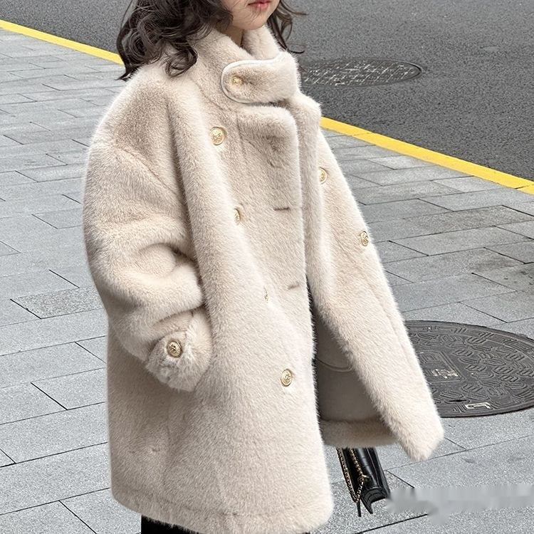 Mid-long Hiver faux fourrure manteau pour les filles
