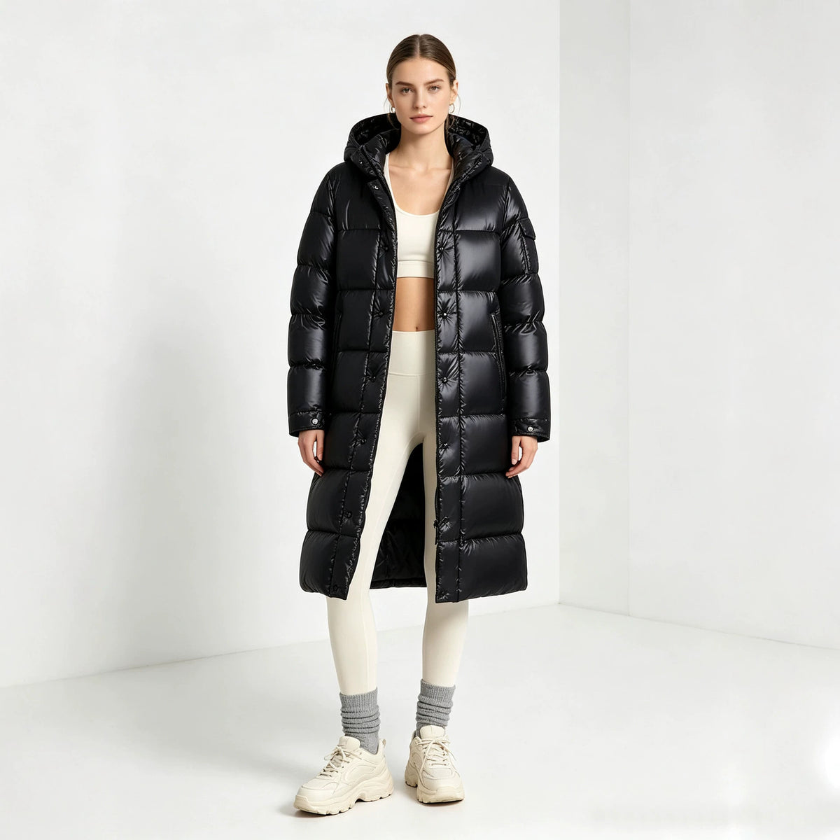 Manteau de coton rembourré à longues capuches