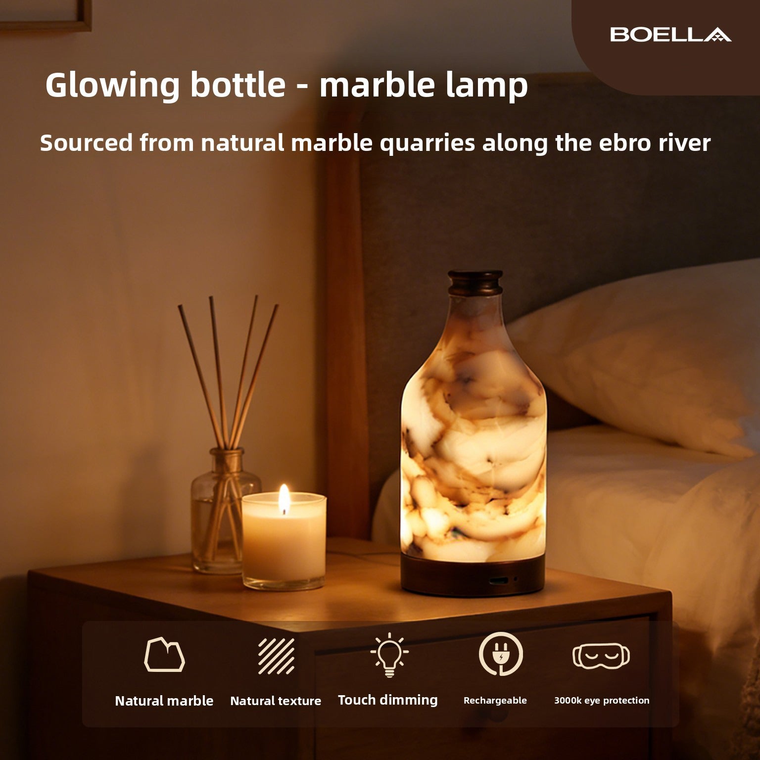 La lampe de marbre naturelle du bateau lumineux