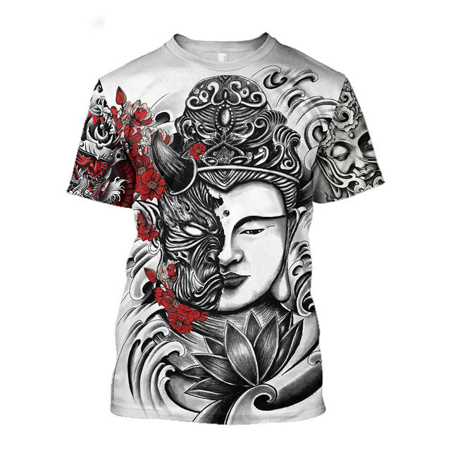 T-shirt homme 3D Samurai Imprimé T-shirt enroulé Col rond