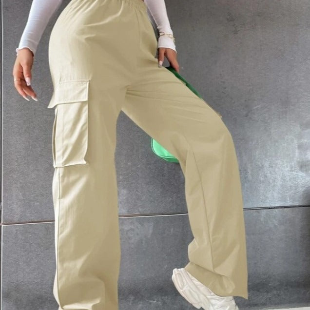 Haute taille large jambe droite jambe libre extérieur Casual Multi Pocket vêtements de travail pantalons