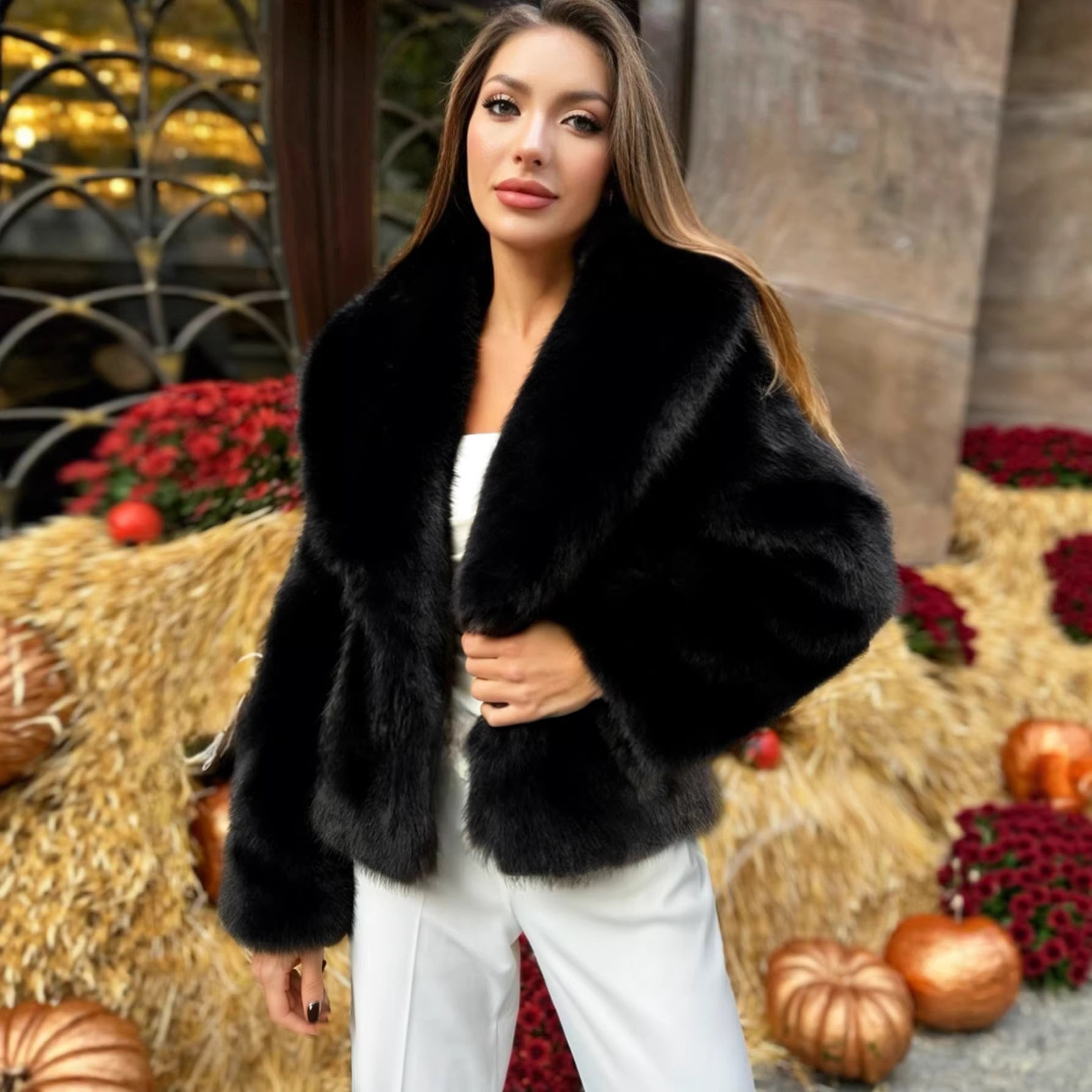 Femmes Faux fourrure épaissée Automnehiver manteau et chaud
