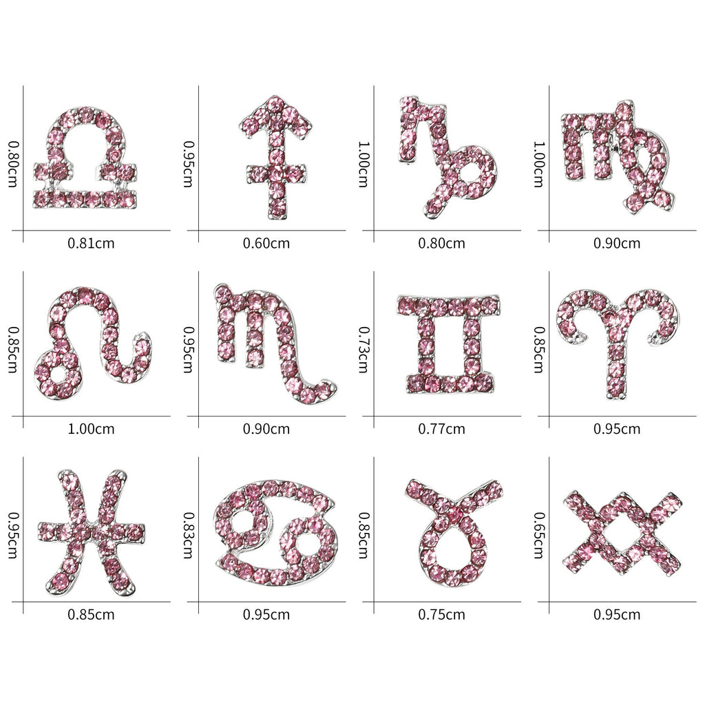 12 Stickers Filigrane Zodiac Art Accessoires Alliage Strass 3D pour Decorat de Nail Bricolage