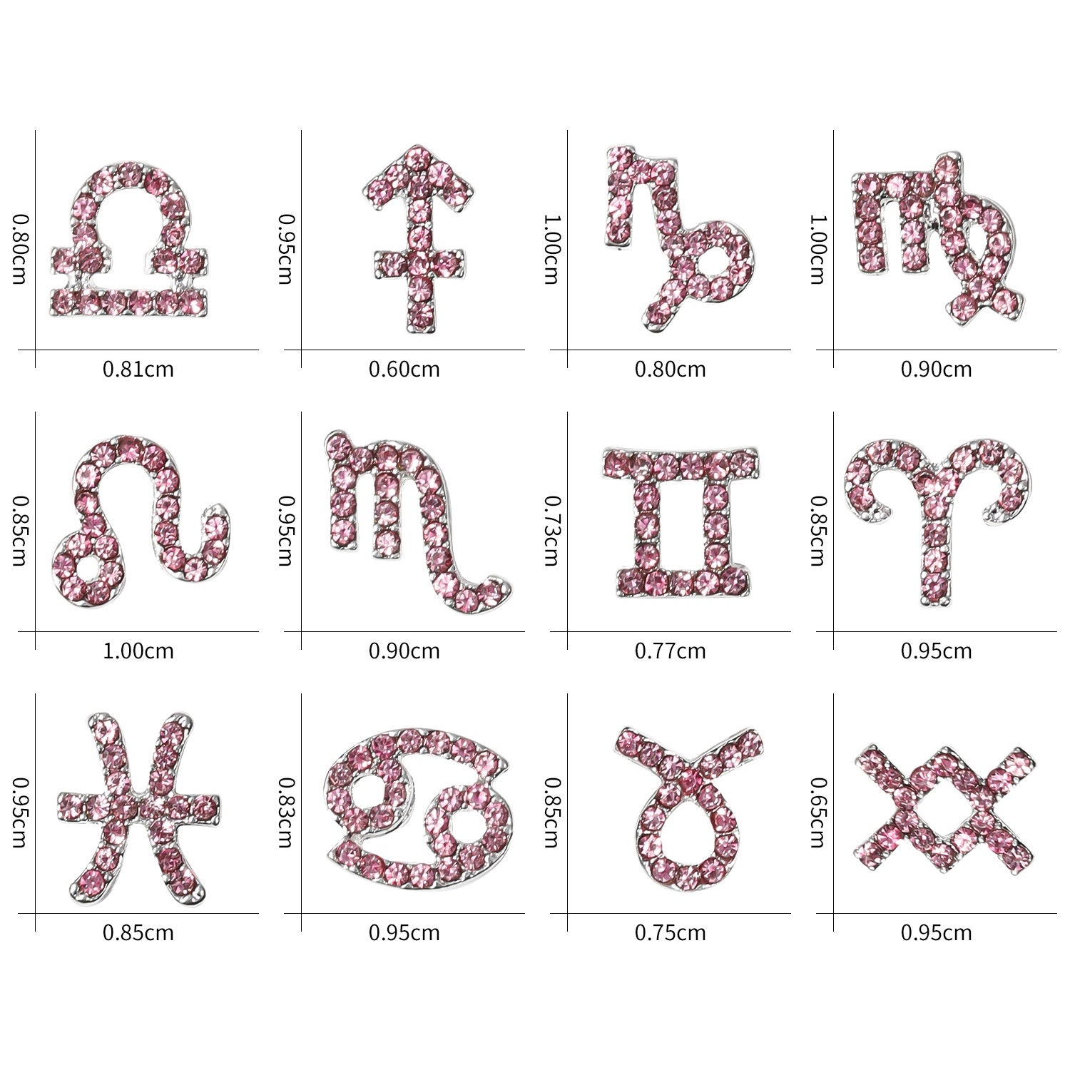 12 Stickers Filigrane Zodiac Art Accessoires Alliage Strass 3D pour Decorat de Nail Bricolage