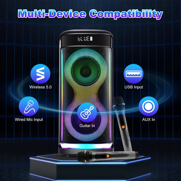 Haut-parleur de partie sans fil portable avec lumière LED sans fil Mic télécommande TWS Treble Basse