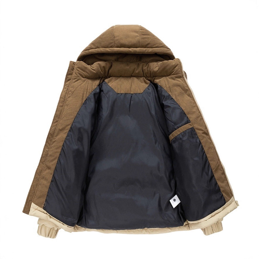 Veste de patchwork Corduroy Hiver Tip-up Stand Collier Coat Casual Commuter Long-sleev