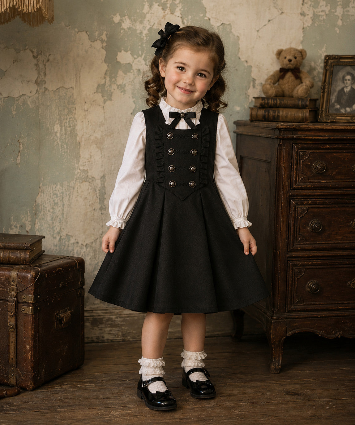 Filles Robe de fête noire Une ligne sans manches Enfants Robe de fleur de mariage fille 4-5Y