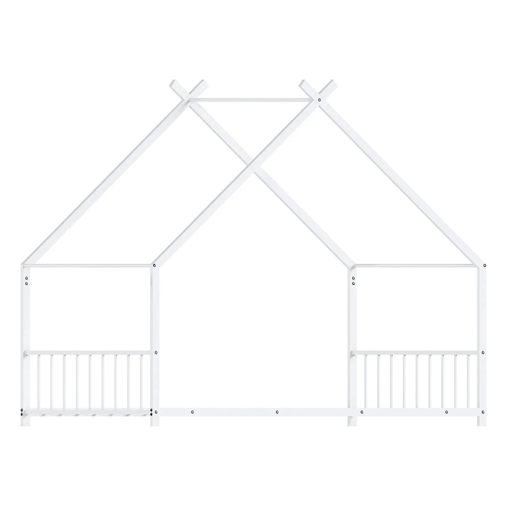 Maison de lit plat blanc en forme avec garde-corps latéraux Lit de fer pour enfants jumeaux