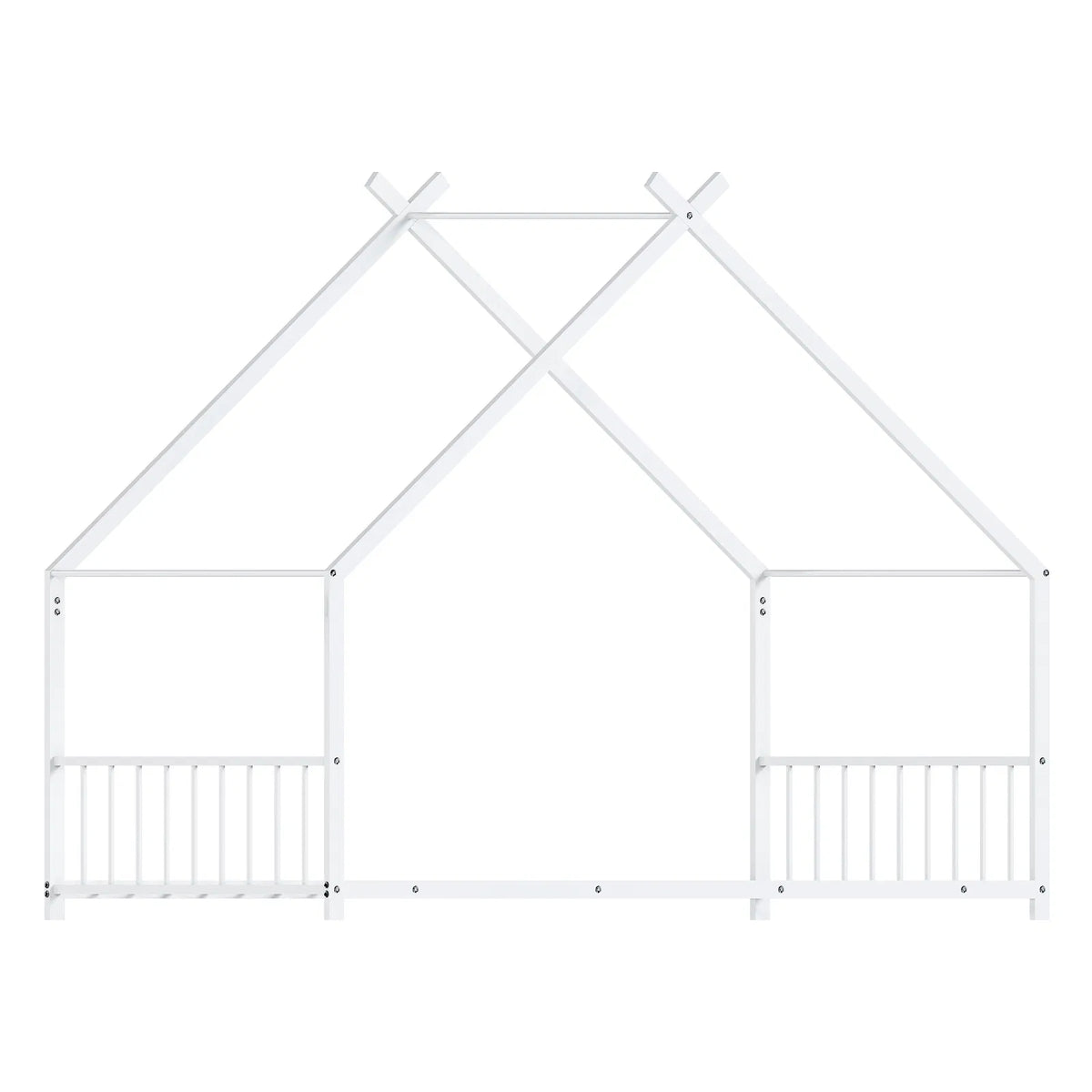 Maison de lit plat blanc en forme avec garde-corps latéraux Lit de fer pour enfants jumeaux