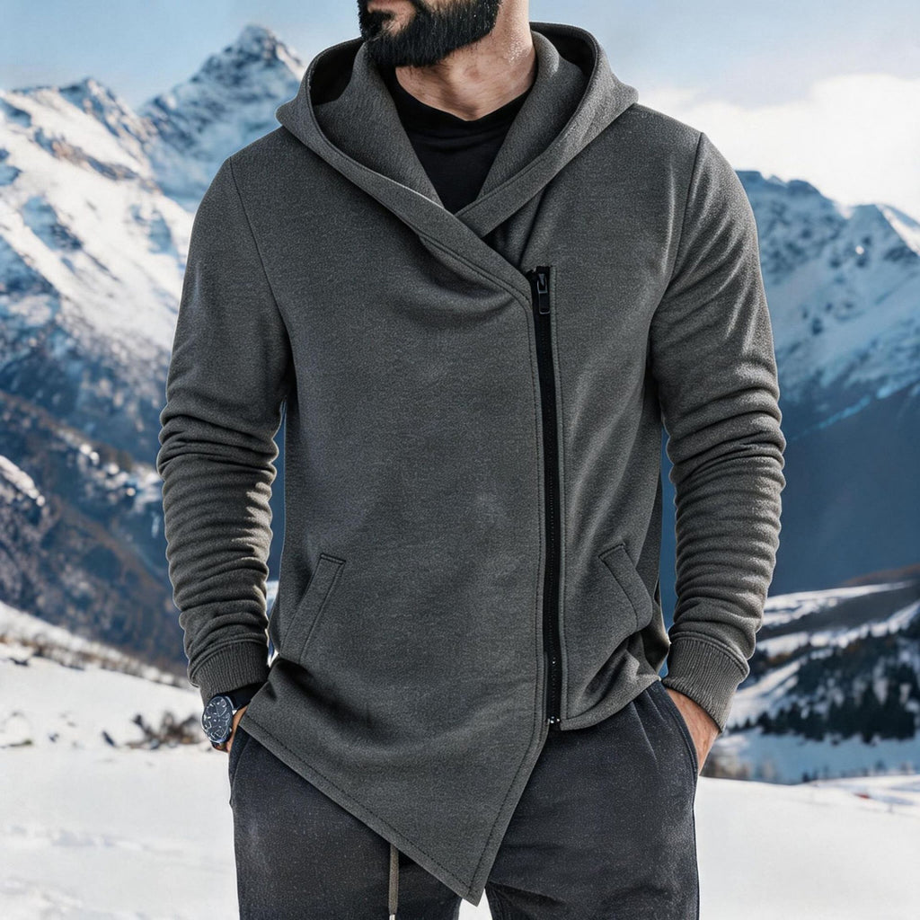 Hoodie hommes doublée de polaire avec une fermeture éclair inclinée