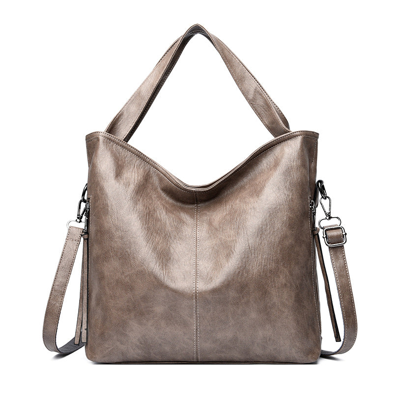 Sac à bandoulière en cuir souple de grande capacité pour femmes de couleur solide