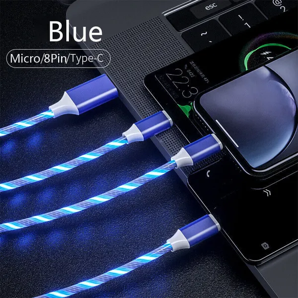 3-in-1 LED Fast Charging Cable Adapter for Type C Micro USB Charger Cable