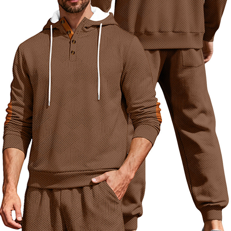Panel en cuir pour hommes Jacquard Casual SetStand Collar Faux Capuche à manches longues Sweatshir Dessin
