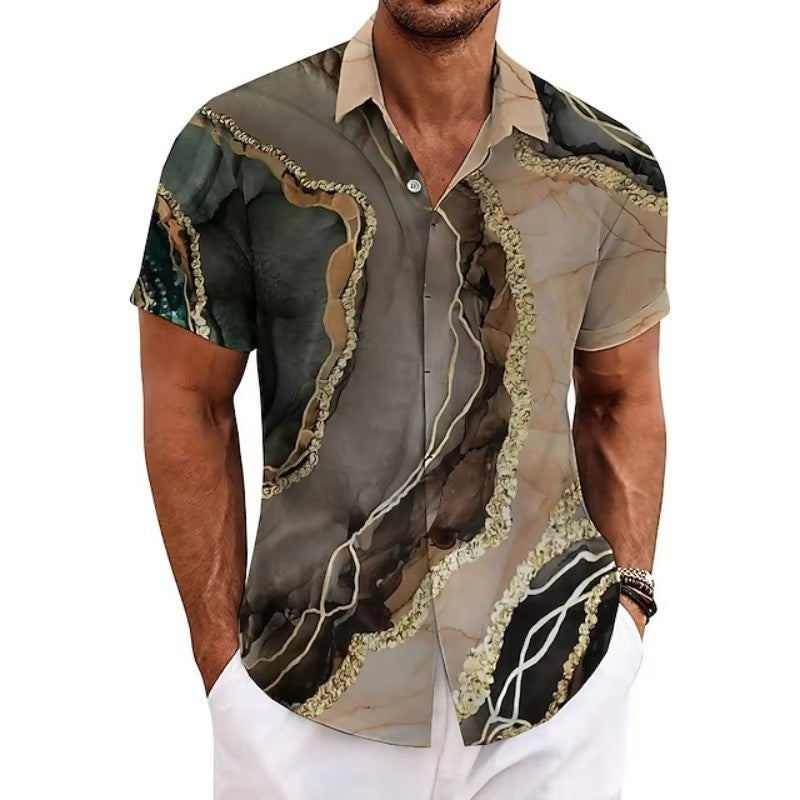 Chemise à manches courtes à manches courtes imprimées 3D de taille européenne pour homme Casual Slim-fit Beach