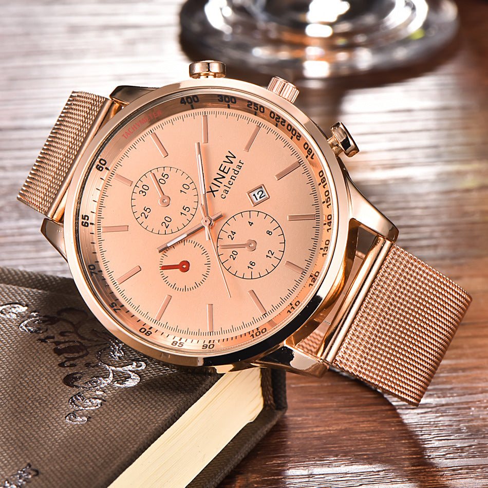 Montres de mode hommes en acier inoxydable Date Montre Quartz
