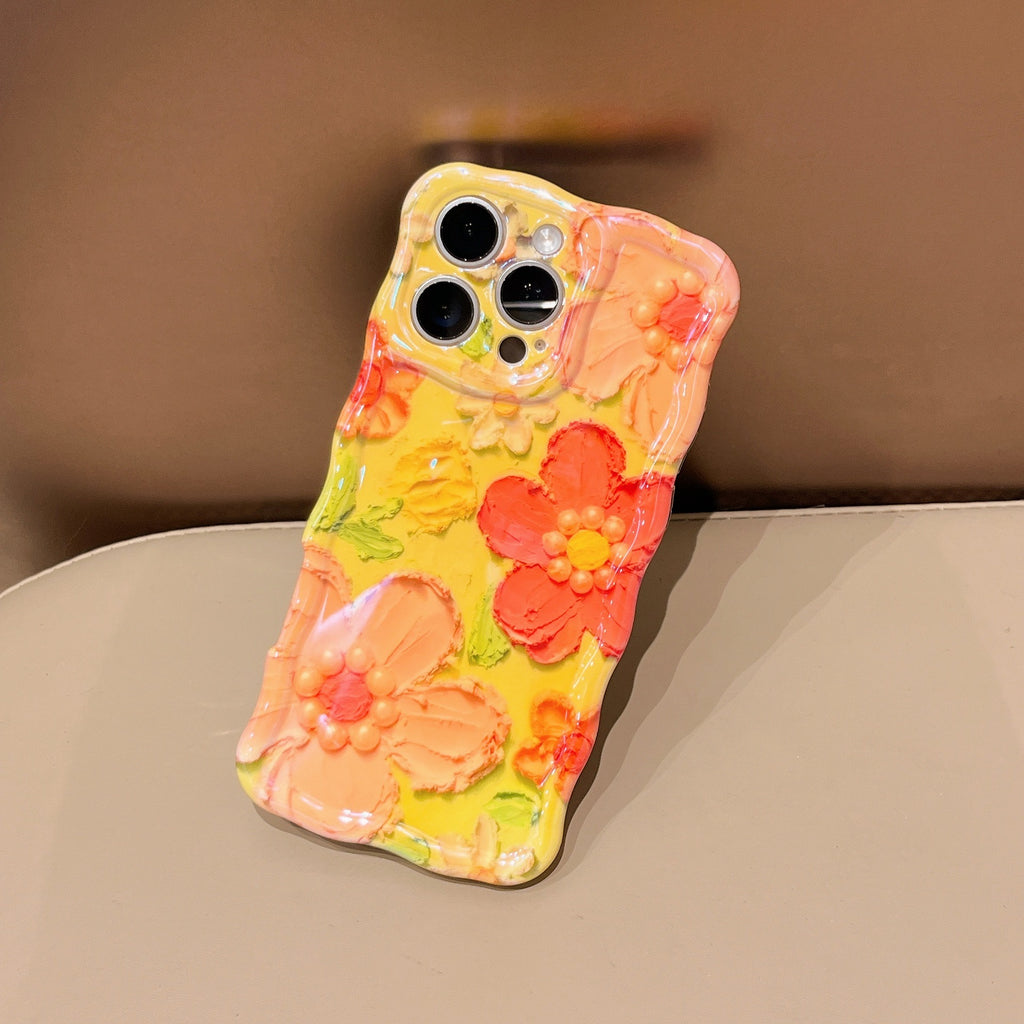 Twist-edge bleu peinture à l'huile de la fleur cas de téléphone haut de gamme