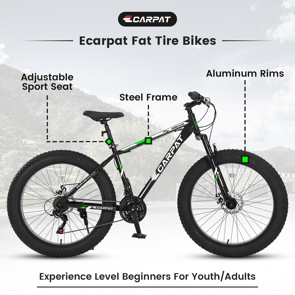 S26109 Élecony 26 pouces Fat Tire Bike Adulte et jeune Full Shimano 21 Speed Mountain Bike