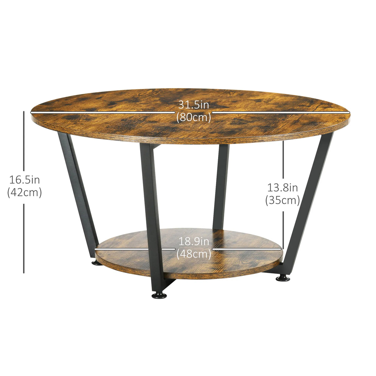 Table à café ronde de 2 étages avec plateau de rangement