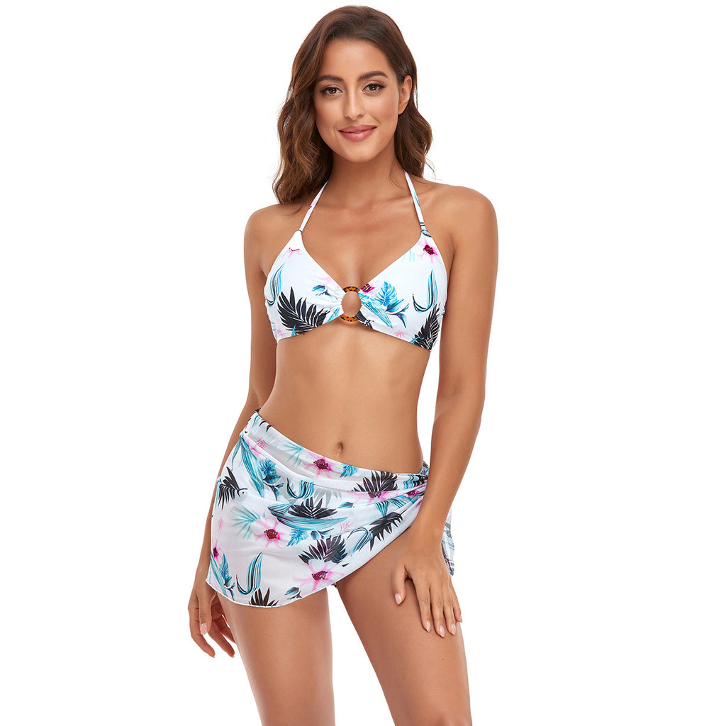 Maillot de bain triangulaire en deux parties avec col halter et frais