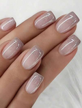Stickers 24 pièces d'ongle carrée courte avec effet glitter et gradué pour appuyer sur N