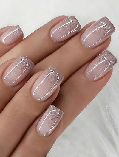 Stickers 24 pièces d'ongle carrée courte avec effet glitter et gradué pour appuyer sur N