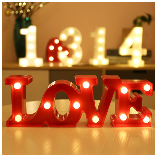 Lumineux LED Letter Number Night Light Anglais Alphabet Number Batterie Lampe Romantique Weddi