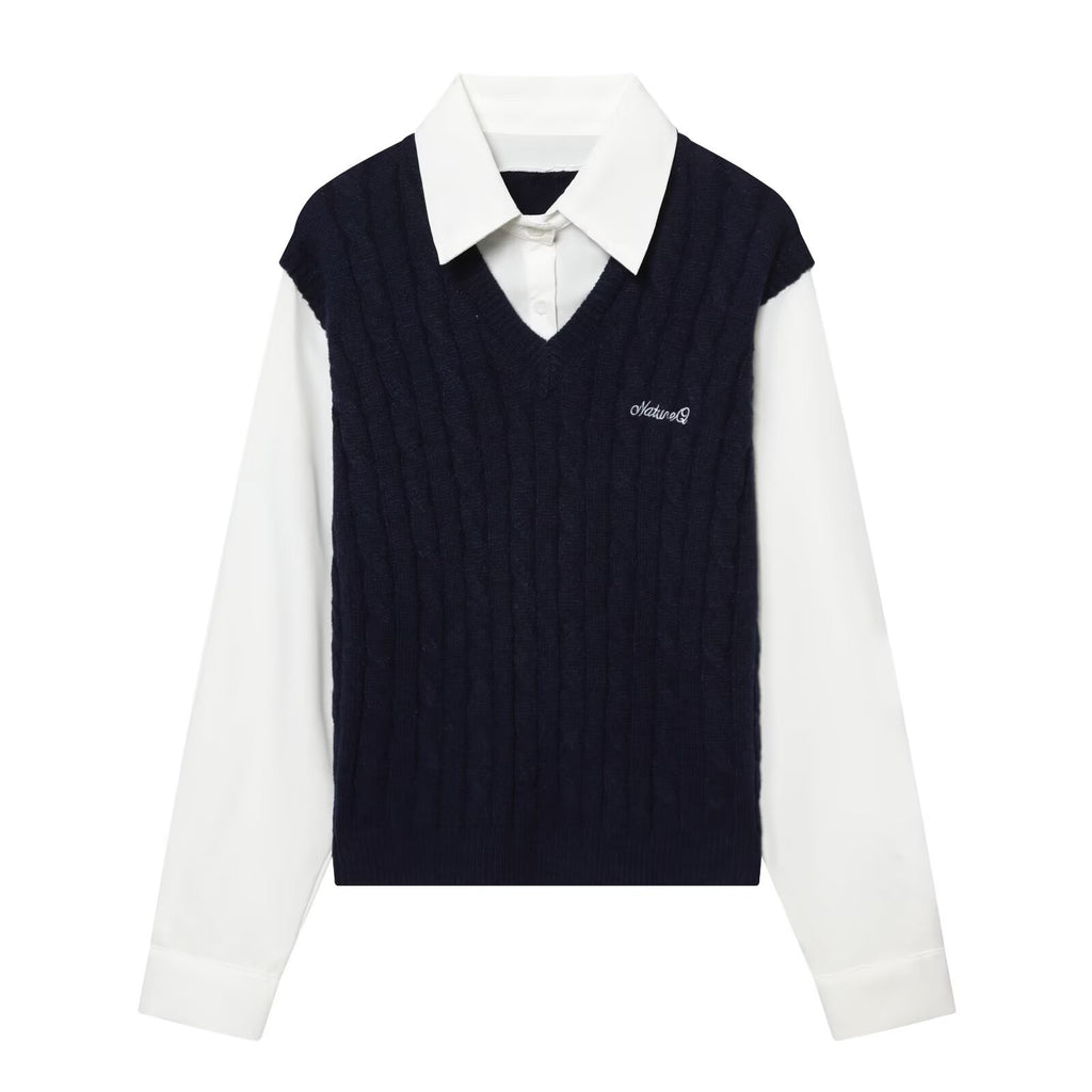Stylish Minimalist Versatile Letter-broidered Patchwork Top