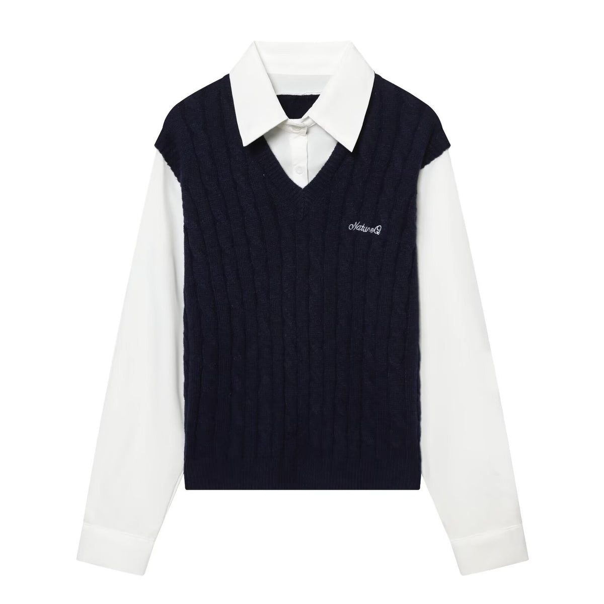 Stylish Minimalist Versatile Letter-broidered Patchwork Top
