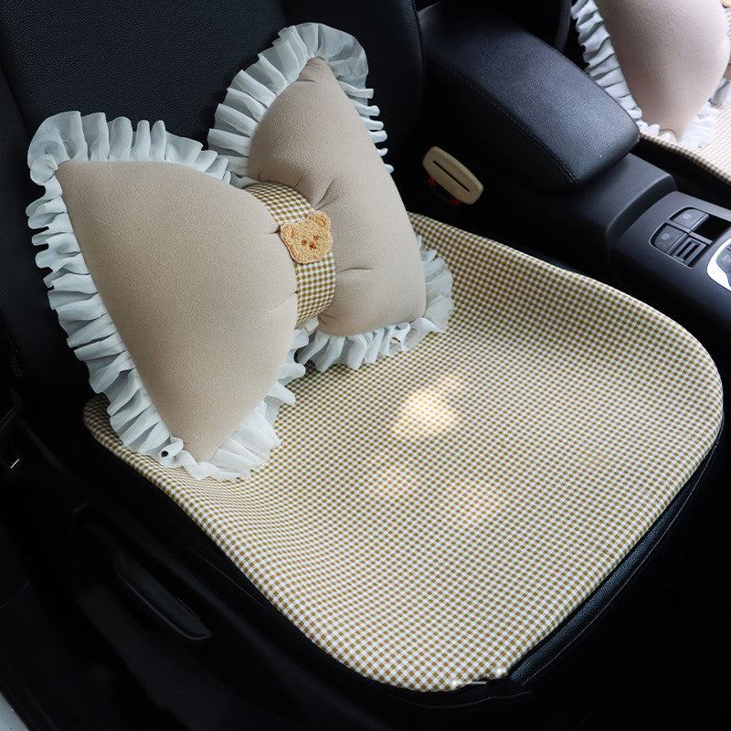 One-piece breathable pure cotton cartoon car linen fabric seat cushion