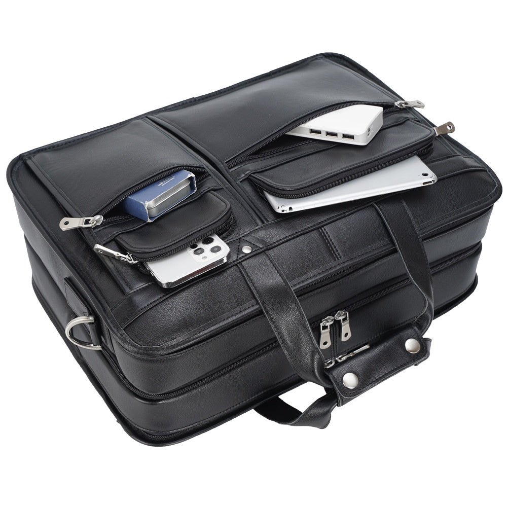 Câblage cuir d'affaires en cuir Premier couche Cowhide 17 pouces Portable Bag