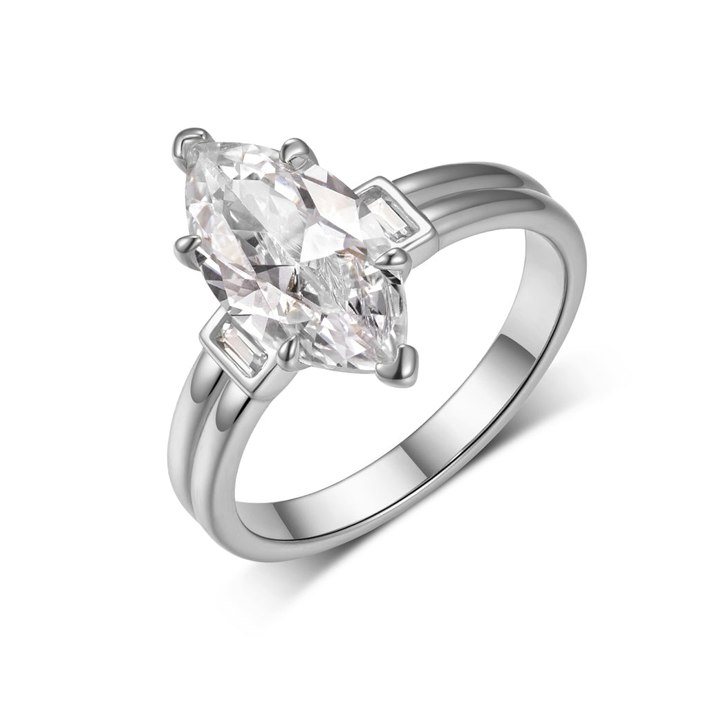 S925 Argent plaqué or 7x14mm Marquise Moissanite Anneau D Couleur VVS1 GRA Certifié États-Unis Taille