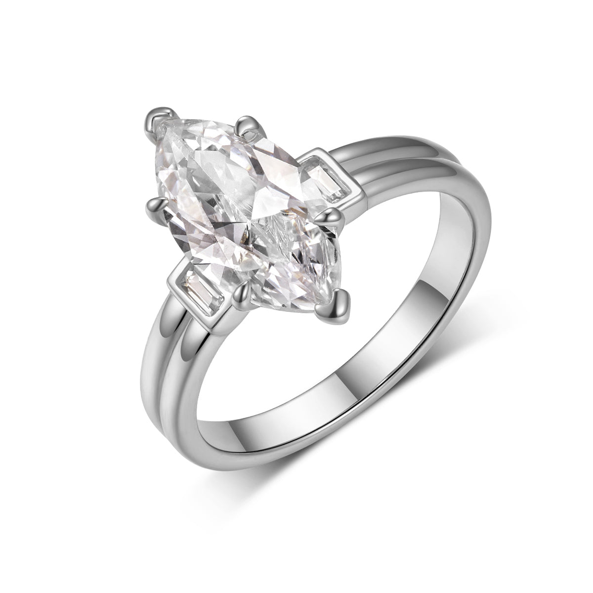 S925 Argent plaqué or 7x14mm Marquise Moissanite Anneau D Couleur VVS1 GRA Certifié États-Unis Taille