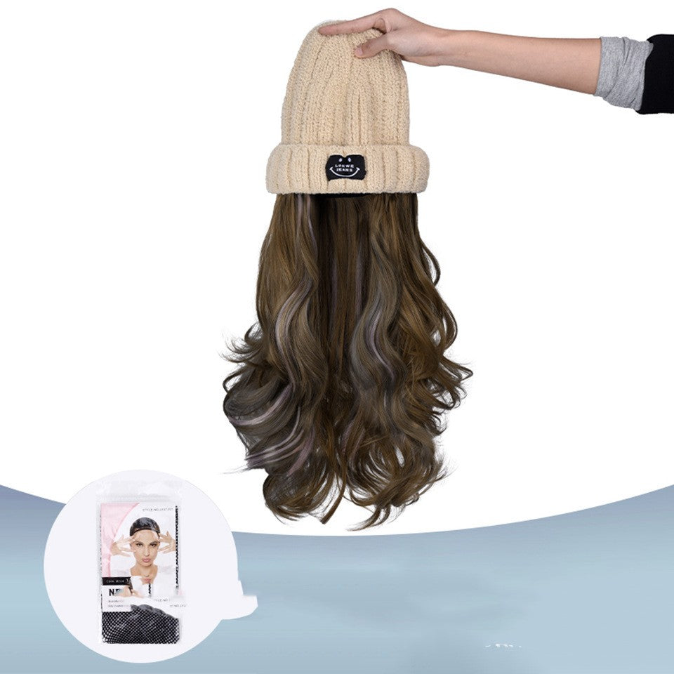 Automne et hiver Mode Beige Knit Pick Dye Gradient Long cheveux bouclés Cent prendre la perruque Ha