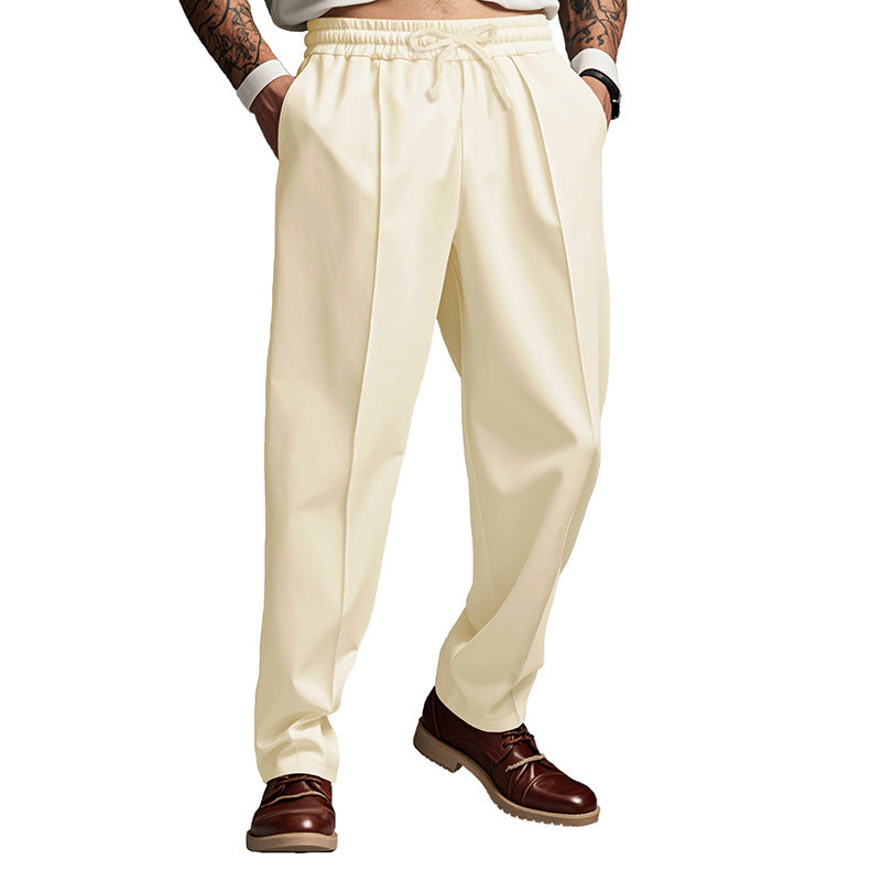 Pantalon casual de couleur unie enroulé avec un cordon et des jambes droites