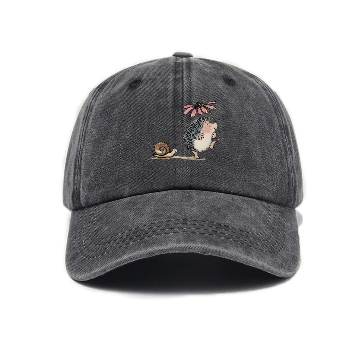 Simple cartoon Hedgehog et escargot imprimé Lavé l'ancienne casquette de baseball