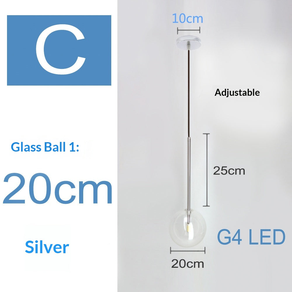 Style nordique Singlehead Transparent Ronde Pendentif Lumière Moderne Minimalist Bal en verre