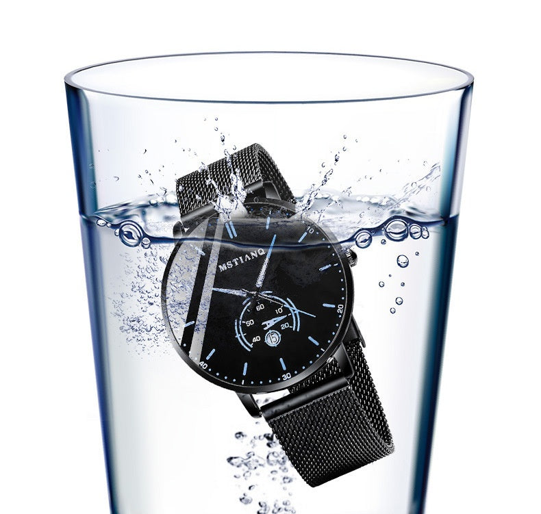 Trade Watch Stylish Black Technology Ceinture en acier raffiné calendrier casual coréen