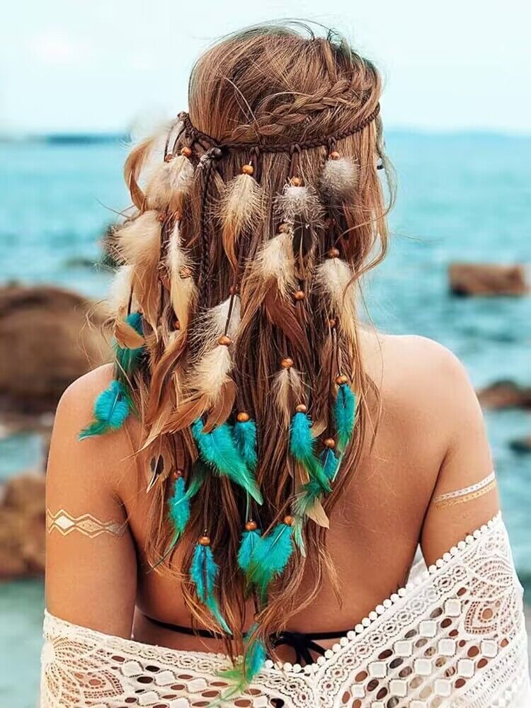 Coiffures longues bicolores Bohemian Feather Headwear